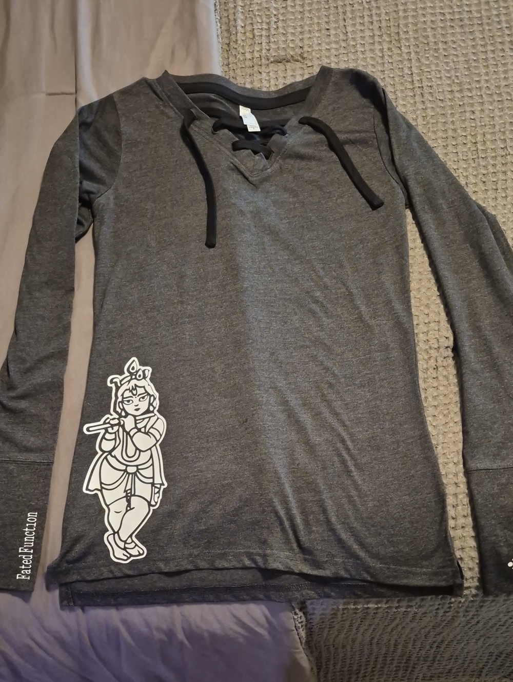 WOMENS Gray Lace-Up Long Sleeve Top with Graphic KRISHNA